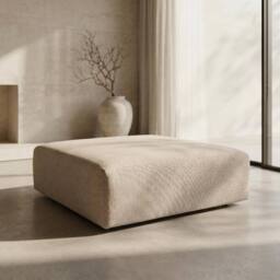 Abakus Direct Tokyo Footstool Brushed Tweed Fabric in Cream - thumbnail 1