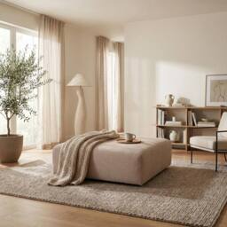 Abakus Direct Tokyo Footstool Brushed Tweed Fabric in Cream - thumbnail 3