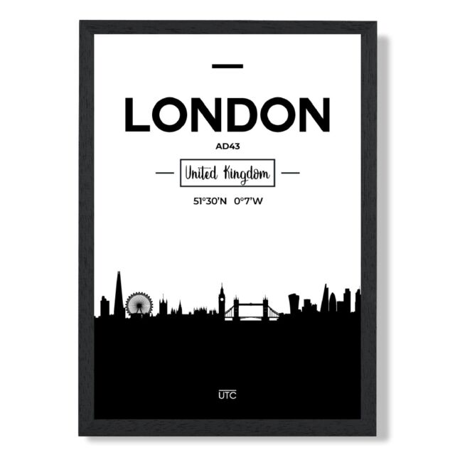 ARTZE London Black & White City Skyline Framed Print SIZE: A4 with Black Frame - image 1