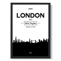 ARTZE London Black & White City Skyline Framed Print SIZE: A4 with Black Frame - thumbnail 1