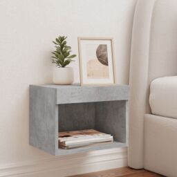 Berkfield Home Bedside Cabinet with LED Lights Wall-mounted Concrete Grey - thumbnail 3