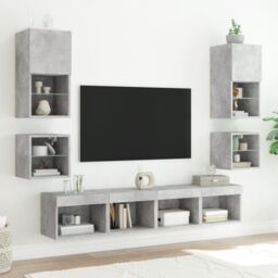 Berkfield Home Bedside Cabinet with LED Lights Wall-mounted Concrete Grey - thumbnail 4