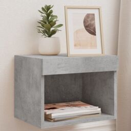 Berkfield Home Bedside Cabinet with LED Lights Wall-mounted Concrete Grey
