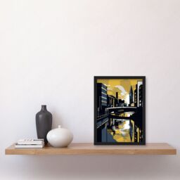 Artery8 Glasgow Scotland River Cityscape Sunrise Geometric Artwork Framed Wall Art Print A4 in Black - thumbnail 2