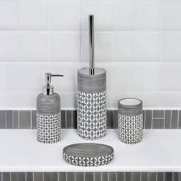 Showerdrape Ravello Geo Floral Grey & White 4 Piece Bathroom Accessory Set - thumbnail 1