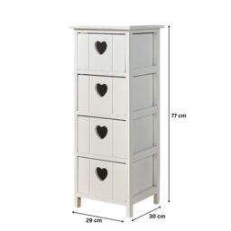 Home Source Wooden 3/4 Drawer Chest Storage Unit Organiser Love Hearts Fully Assembled in White - thumbnail 5