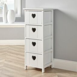 Home Source Wooden 3/4 Drawer Chest Storage Unit Organiser Love Hearts Fully Assembled in White - thumbnail 1