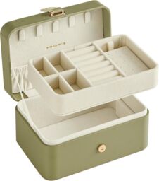 SONGMICS Compact Travel Jewellery Box with Two Layer Storage in Olive - thumbnail 6
