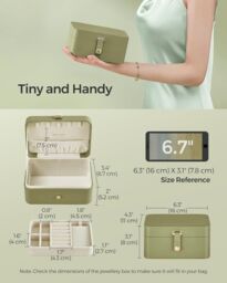 SONGMICS Compact Travel Jewellery Box with Two Layer Storage in Olive - thumbnail 2