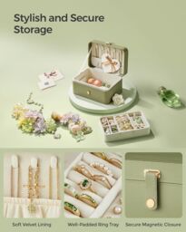 SONGMICS Compact Travel Jewellery Box with Two Layer Storage in Olive - thumbnail 5