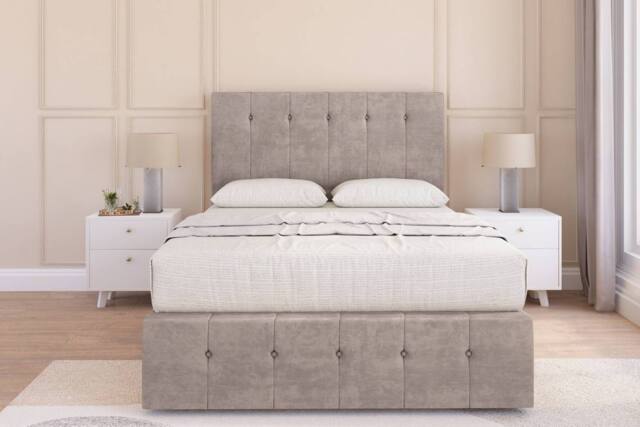 "Sloomy Cambridge Plush Divan Base 2 Drawers-54"" Headboard & 12"" Footboard in Stone - Size: Super King" - image 1