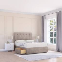 "Sloomy Cambridge Plush Divan Base 2 Drawers-54"" Headboard & 12"" Footboard in Stone - Size: Super King" - thumbnail 3