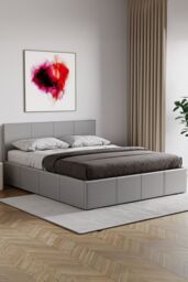 Home Discount Vida Designs Lisbon Double Ottoman Faux Leather Bed Frame UKFR Fabric in Grey