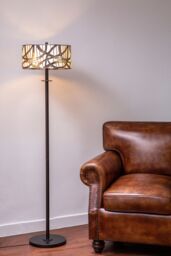 Orsina Decorative Branch Floor Lamp, Tiffany Style Brown Glass Shade with Nature-Inspired Motif, Iron Frame Lighting - thumbnail 2