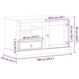 Berkfield Home TV Cabinet Corona 100x45x58 cm Solid Wood Pine in Light Tan - Size: 100 x 45 x 58 cm - thumbnail 9