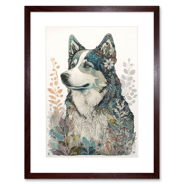 "Artery8 Wall Art Print Siberian Husky Dog Nature Spirit Animal Modern Multicoloured Artwork Framed 9X7 Inch in Brown - Size: W7"" x H9""" - image 1
