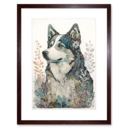 "Artery8 Wall Art Print Siberian Husky Dog Nature Spirit Animal Modern Multicoloured Artwork Framed 9X7 Inch in Brown - Size: W7"" x H9""" - thumbnail 1