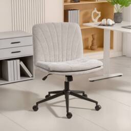 HOMCOM Criss Cross Chair with Wheels, Armless Wide Office Chair, Beige