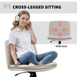 HOMCOM Criss Cross Chair with Wheels, Armless Wide Office Chair, Beige - thumbnail 4