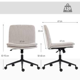 HOMCOM Criss Cross Chair with Wheels, Armless Wide Office Chair, Beige - thumbnail 3