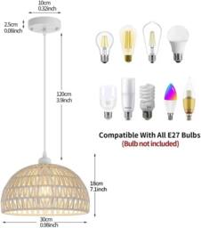 COMELY Pendant Ceiling Light, Handmade Braided Rattan Chandelier E27, White - thumbnail 8