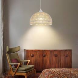 COMELY Pendant Ceiling Light, Handmade Braided Rattan Chandelier E27, White - thumbnail 6