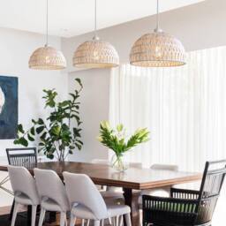 COMELY Pendant Ceiling Light, Handmade Braided Rattan Chandelier E27, White - thumbnail 2