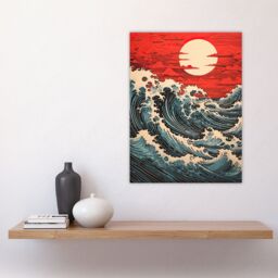 "Artery8 Wall Art Print Red Sunset Clouds & Storm Great Wave Off-Kanagawa Poster - Size: W18"" x H24""" - thumbnail 4