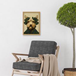 Artery8 Cute Fun Westie Dog Vintage William Morris Style Artwork Framed Wall Art Print A4 in Light Oak - thumbnail 2