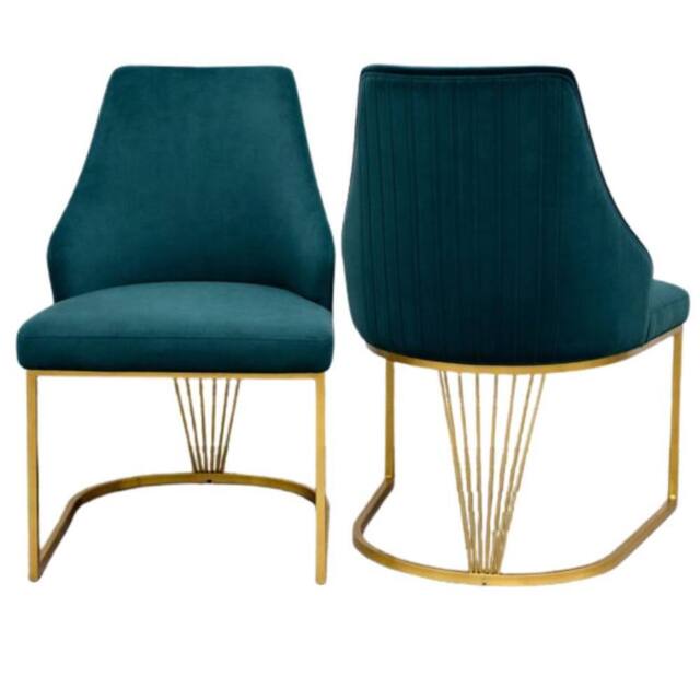 HOME LUXE INTERIOR Set of 2 Lasco Green & Gold Velvet Dining Chairs with Metal Legs - image 1