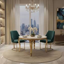 HOME LUXE INTERIOR Set of 2 Lasco Green & Gold Velvet Dining Chairs with Metal Legs - thumbnail 4