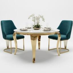 HOME LUXE INTERIOR Set of 2 Lasco Green & Gold Velvet Dining Chairs with Metal Legs - thumbnail 2