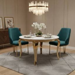 HOME LUXE INTERIOR Set of 2 Lasco Green & Gold Velvet Dining Chairs with Metal Legs - thumbnail 5