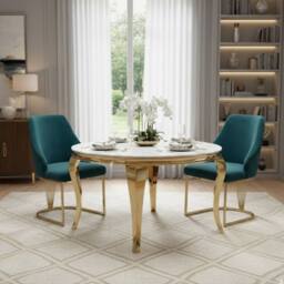 HOME LUXE INTERIOR Set of 2 Lasco Green & Gold Velvet Dining Chairs with Metal Legs - thumbnail 3