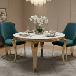 HOME LUXE INTERIOR Set of 2 Lasco Green & Gold Velvet Dining Chairs with Metal Legs - thumbnail 6