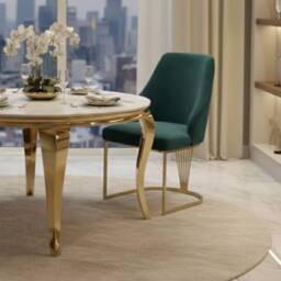 HOME LUXE INTERIOR Set of 2 Lasco Green & Gold Velvet Dining Chairs with Metal Legs - thumbnail 8