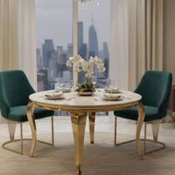 HOME LUXE INTERIOR Set of 2 Lasco Green & Gold Velvet Dining Chairs with Metal Legs - thumbnail 9