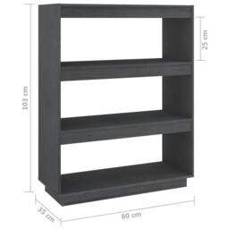 Berkfield Home Book Cabinet/Room Divider Grey 80x35x103 cm Solid Pinewood - Size: 80 x 35 x 103 cm - thumbnail 8
