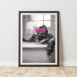 60 SECOND MAKEOVER Gorilla Pink Glasses Quirky Animal Print - Size: A4