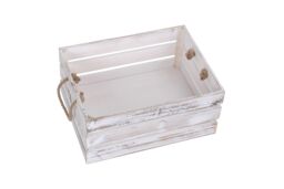 Red Hamper Distressed White Rope Handled Wooden Crate - Size: Small - thumbnail 3