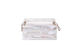 Red Hamper Distressed White Rope Handled Wooden Crate - Size: Small - thumbnail 2