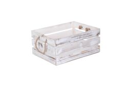 Red Hamper Distressed White Rope Handled Wooden Crate - Size: Small - thumbnail 1