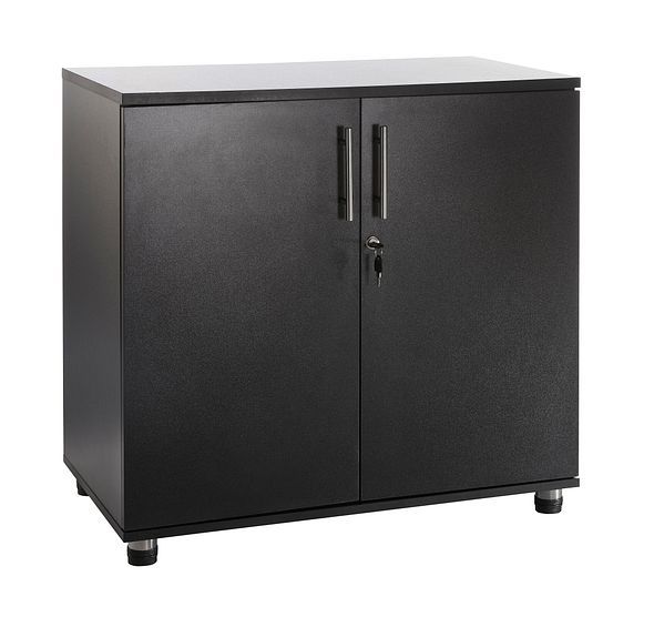 Moderna Black Wooden Filing Cabinet, 1 Shelf, Lockable 2 Door, Short Office Cupboard - image 1