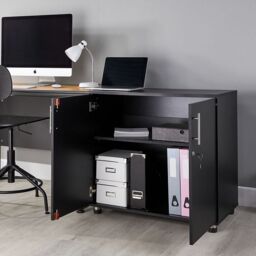 Moderna Black Wooden Filing Cabinet, 1 Shelf, Lockable 2 Door, Short Office Cupboard - thumbnail 4