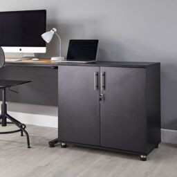 Moderna Black Wooden Filing Cabinet, 1 Shelf, Lockable 2 Door, Short Office Cupboard - thumbnail 3
