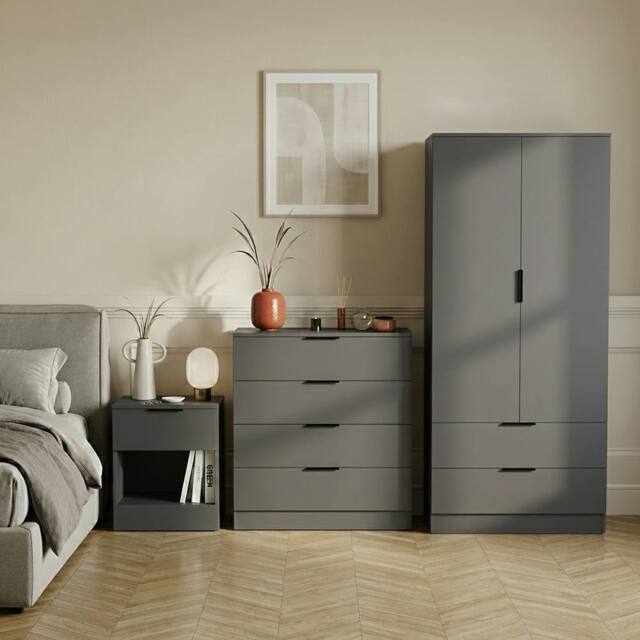 Home Discount Vida Designs Trega 3Pc Bedroom Set(1Dr Bedside, 4DrChest & Wardrobe) in Grey - image 1