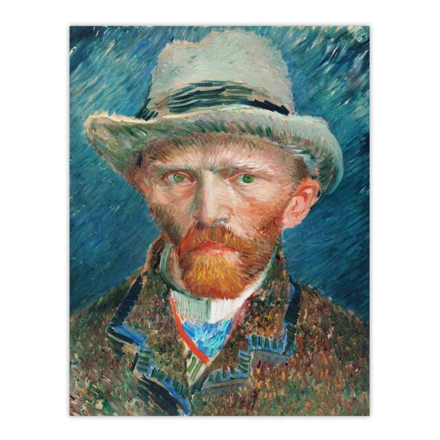 "Artery8 Self Portrait With Hat Van Gogh Vintage Wall Art Print Poster in Blue - Size: W18"" x H24""" - image 1