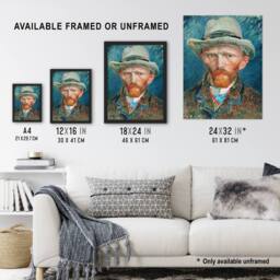 "Artery8 Self Portrait With Hat Van Gogh Vintage Wall Art Print Poster in Blue - Size: W18"" x H24""" - thumbnail 3