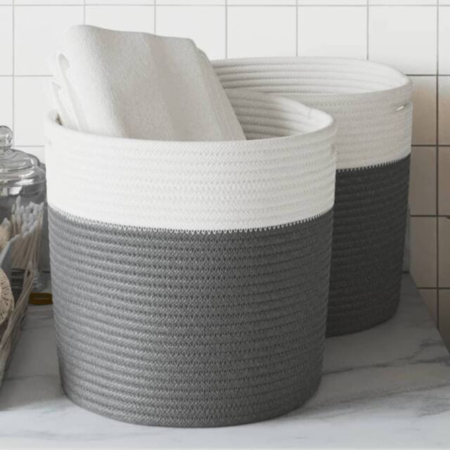 Berkfield Home Storage Baskets 2 pcs Grey & White √ò28x28 cm Cotton - Size: 28x28 cm - image 1