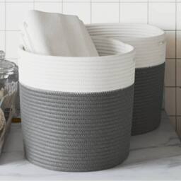Berkfield Home Storage Baskets 2 pcs Grey & White √ò28x28 cm Cotton - Size: 28x28 cm